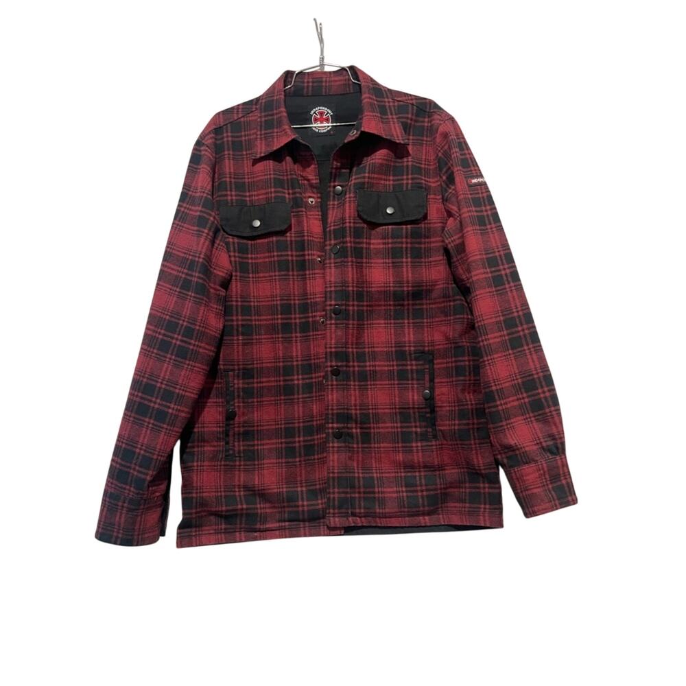 Independent Truck Co Reversible Plaid Jacket Black Snap Front Pock Skate Style M